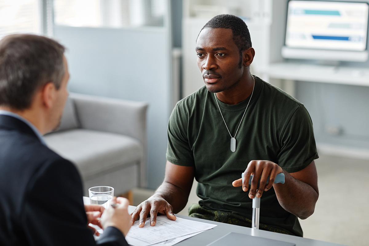 man with PTSD receiving treatment in a supportive therapy session