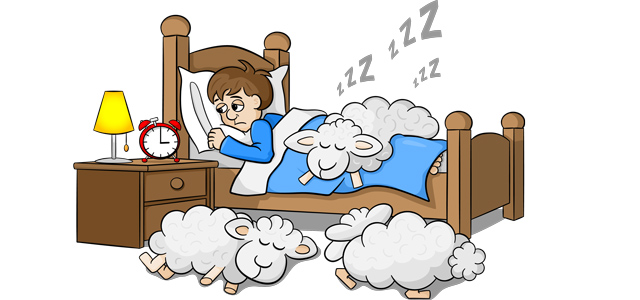 man trying to sleep and count sheep