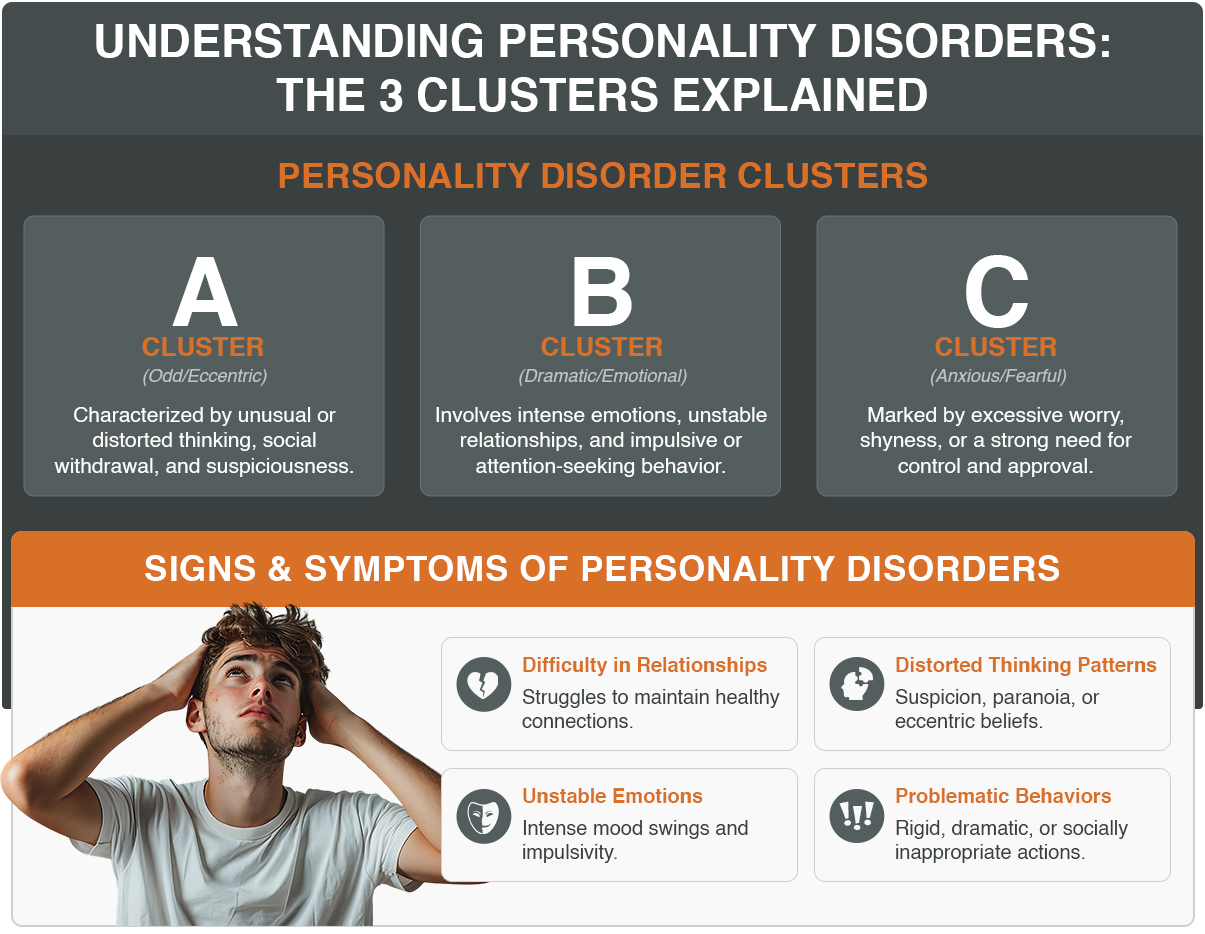 Three types of personality disorders and symptoms of personality disorders